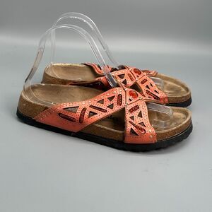 Betula By Birkenstock Joyce Womens 7 Coral Aztec Leather Comfort Sandals Slip-On